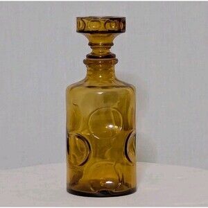 Empoli Italian Amber Glass Circle Dimpled Decanter Bottle Made In Italy MCM